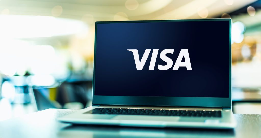 логотип Visa, ноутбук, екран