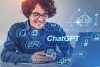 чоловік, смартфон, ChatGPT, ноутбук, іконки, штучний інтелект