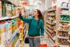 жінка, магазин, продукти, кошик, полиці, покупки