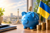 Скарбничка, прапор України, панорама Києва