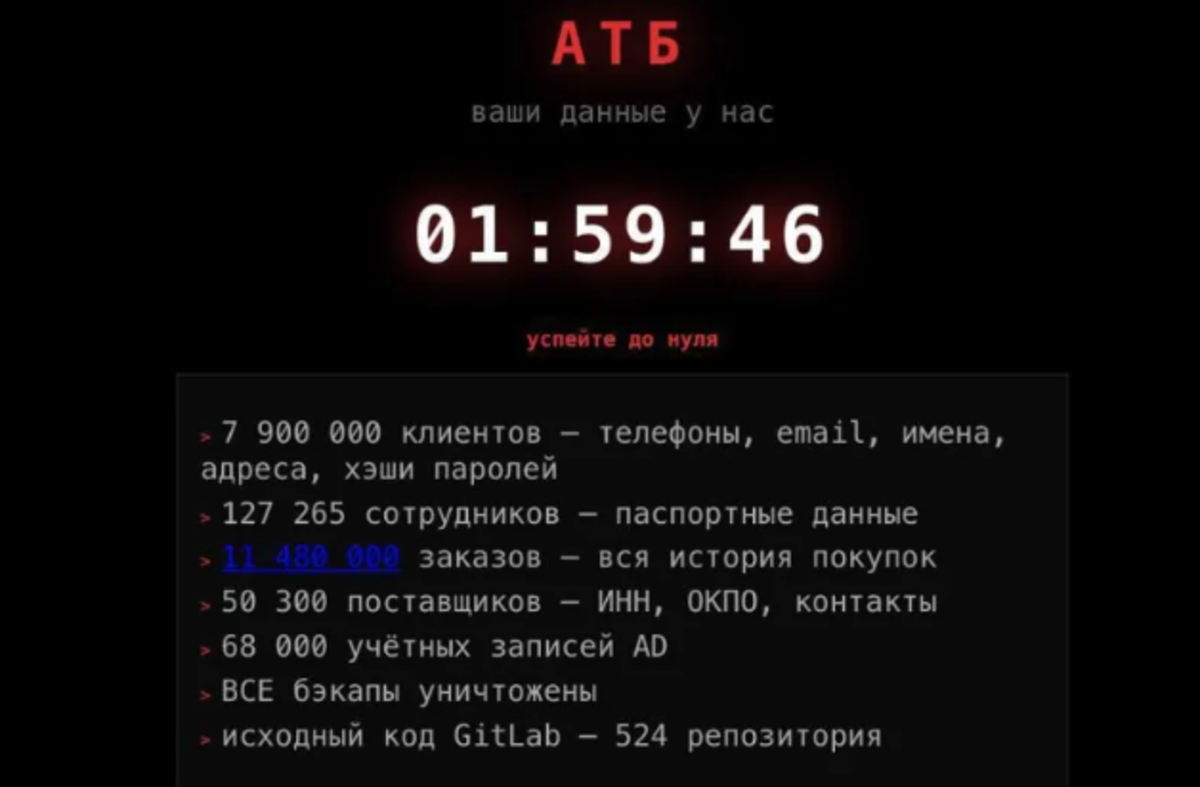 повідомлення хакерів на сайті АТБ